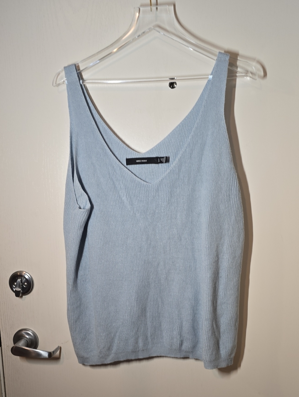Vero Moda Dusty Blue Ribbed V-Neck Tank